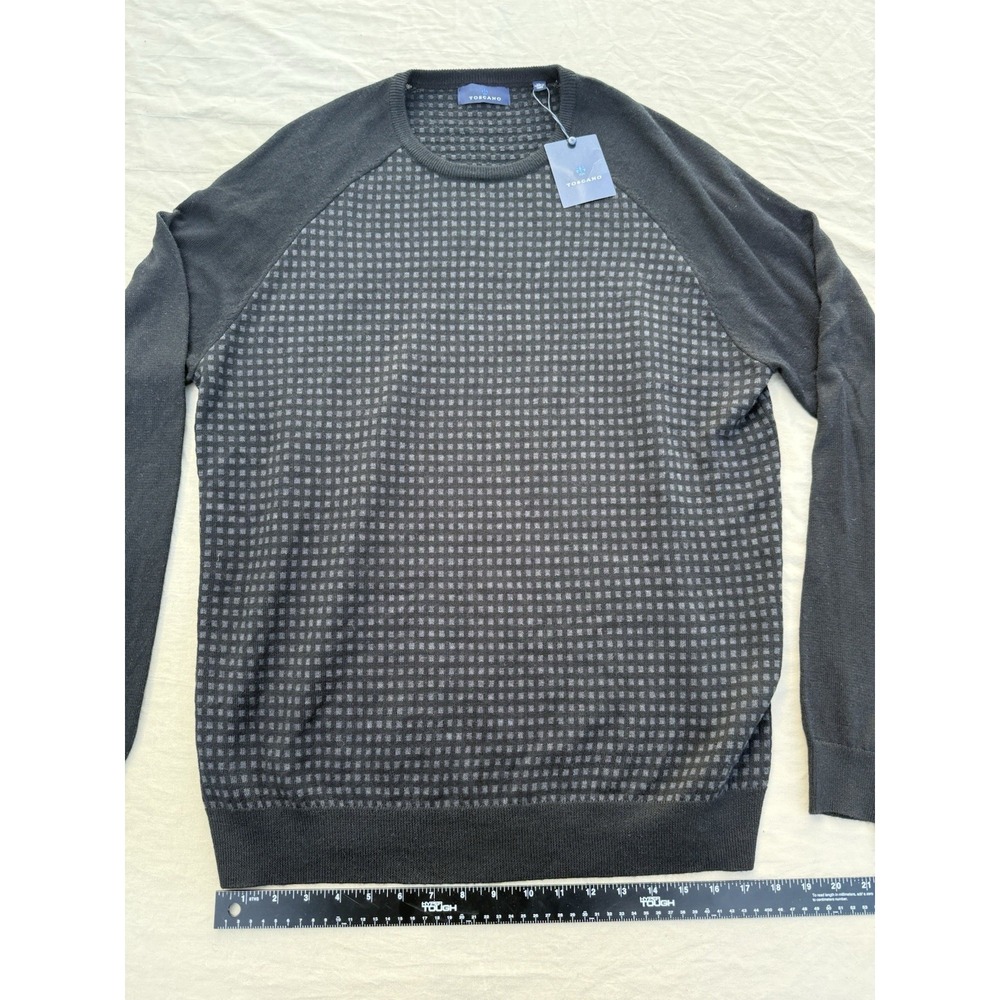 Toscano Merino Wool Blend Sweater Men's XL Gray Black Pullover Lightweight Soft